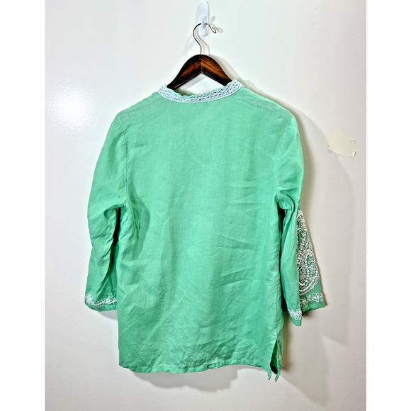 Charter Clube Women’s Embroidered Linen Tunic Size L Green Boho Festival Beachy - Picture 2 of 9